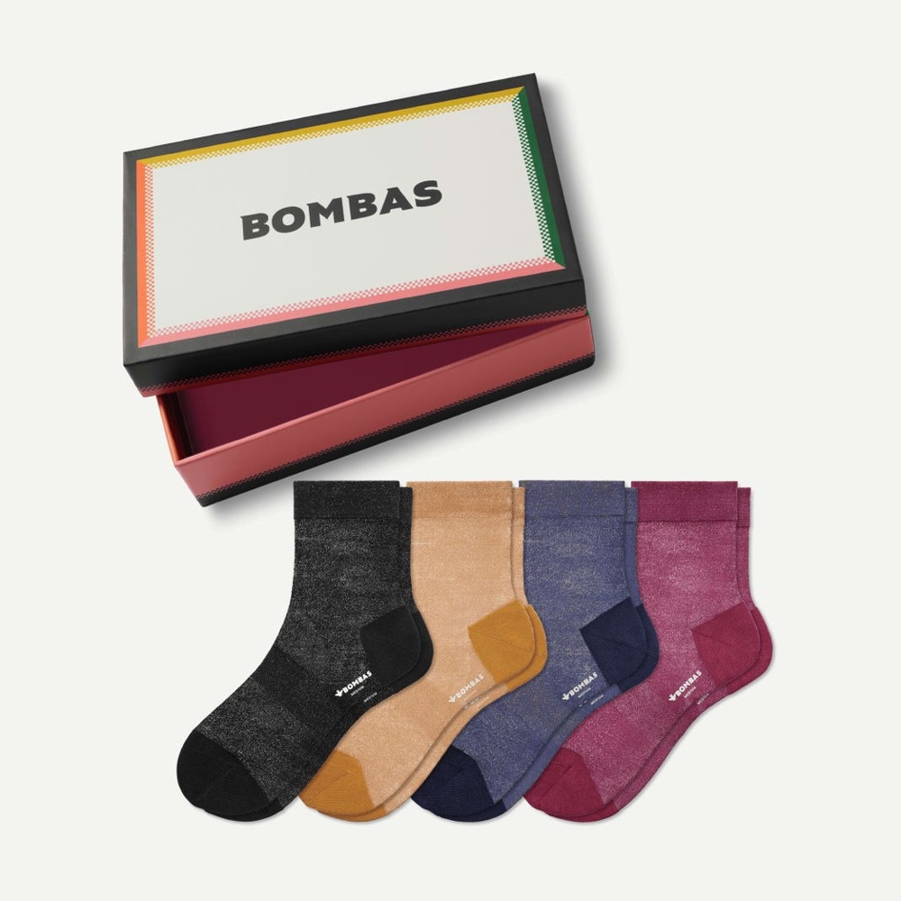 Bombas Women’s Sheer Sparkle Quarter Socks, 4-Pack